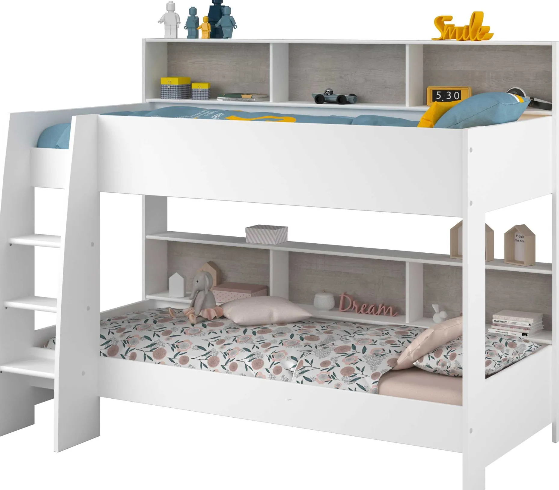 Etagenbett Taylor 90x200 - mit Stauraum - weiß /grau