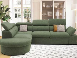 PGS Firenze Ecksofa links - mit Bettfunktion - Stoff oliv