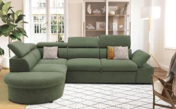 PGS Firenze Ecksofa links - mit Bettfunktion - Stoff oliv