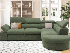 PGS Firenze Ecksofa rechts - mit Bettfunktion - Stoff oliv