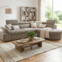 PGS Firenze Ecksofa rechts - mit Bettfunktion - kastaniener Stoff