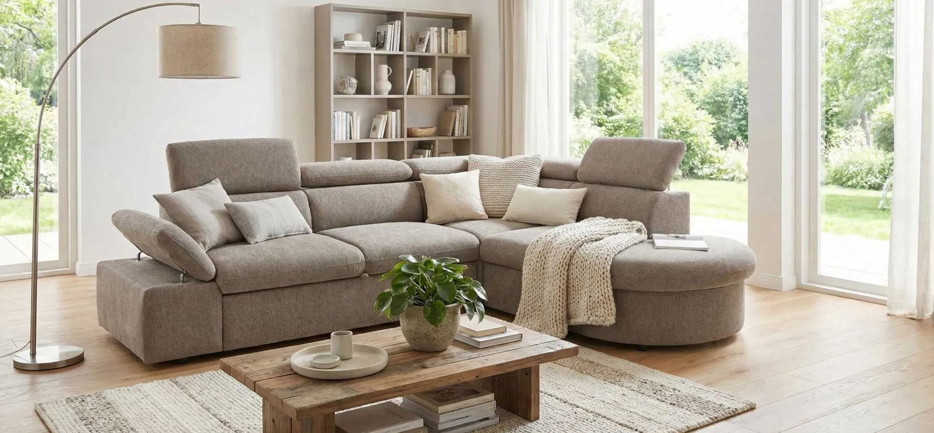 PGS Firenze Ecksofa rechts - mit Bettfunktion - kastaniener Stoff