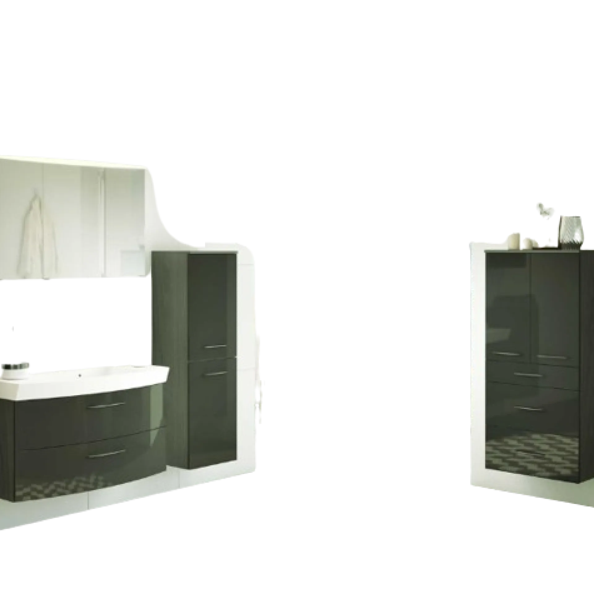 Held FlorentBadezimmer : Spiegelschrank, Waschtischschrank, Säulenschrank, Ablageschrank - Hochglanz grau
