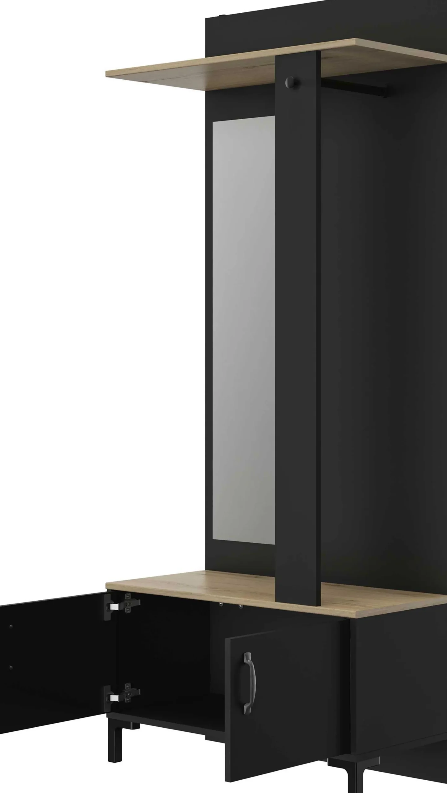 Flurmöbel Store mit Stange, Schrank und Spiegel - schwarz