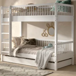 Forrest Etagenbett 90x200cm mit Rollbett - Buche massiv - weiß