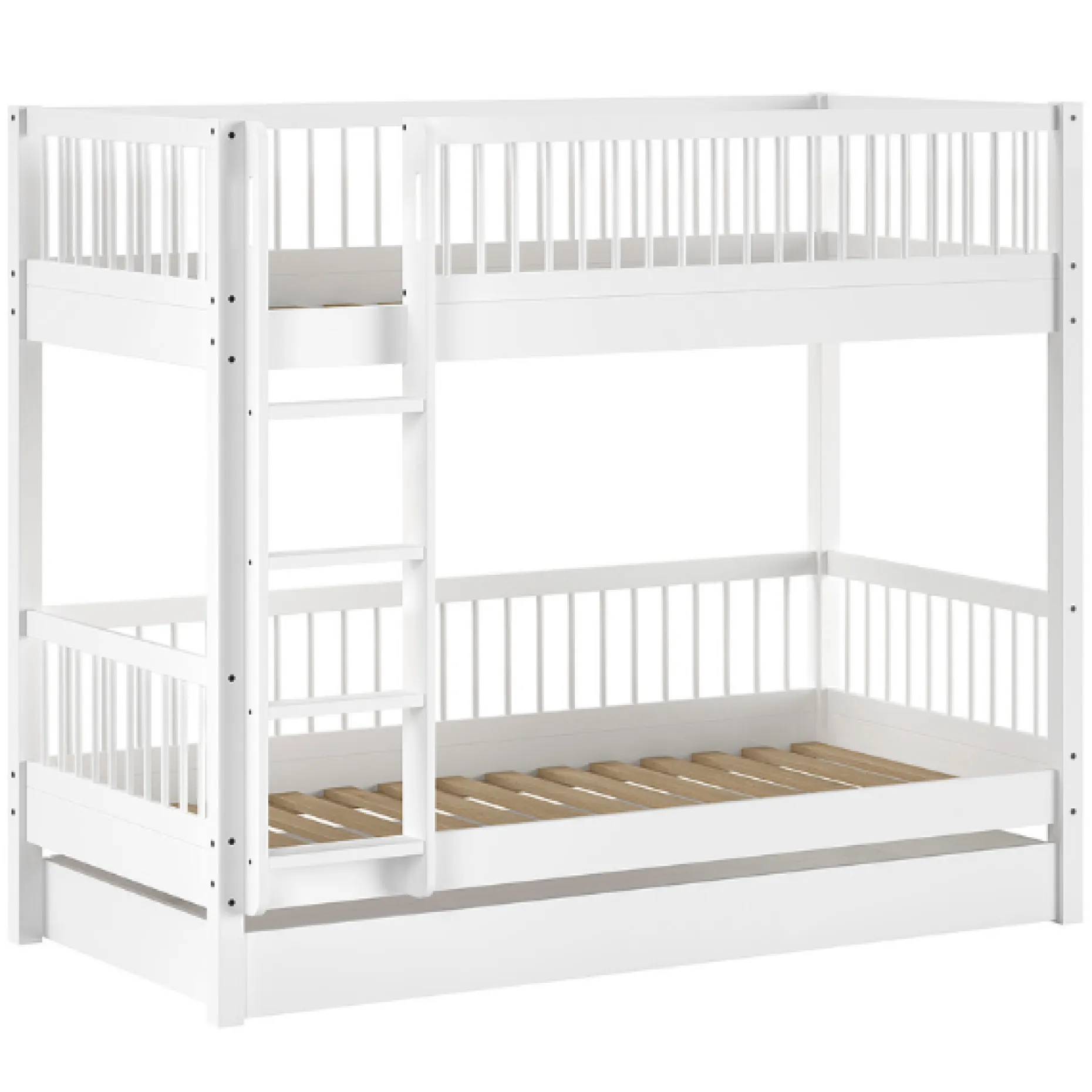 Forrest Etagenbett 90x200cm mit Rollbett - Buche massiv - weiß