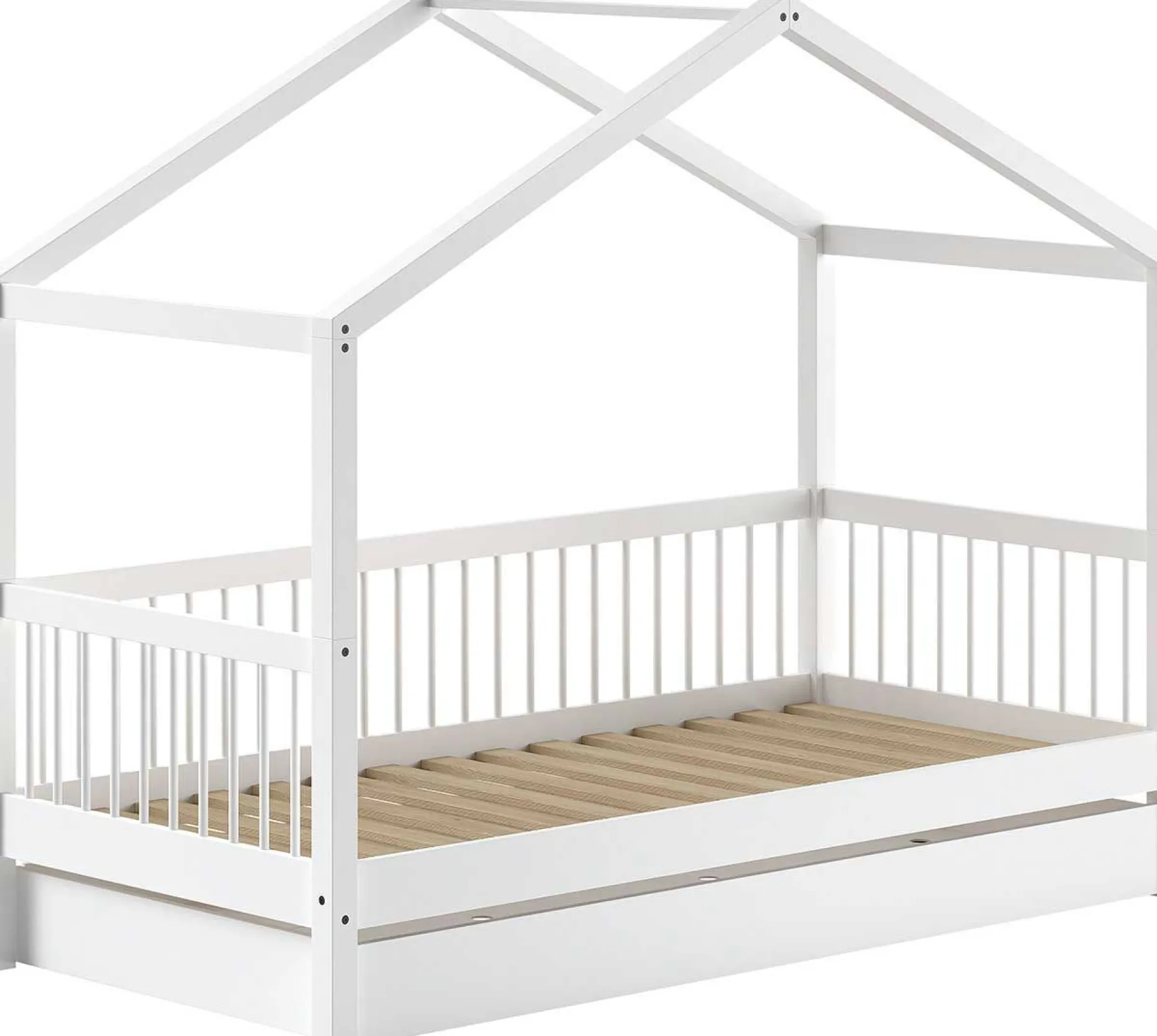 Forrest Hausbett 90x200cm mit Rollbett - Massivholz Buche - weiß