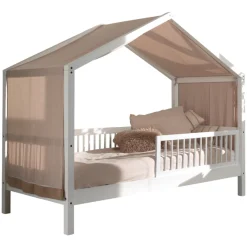 Forrest Hausbett 90x200 mit herunterklappbarem Schutzgitter und Bettzelt - weiß/rosa