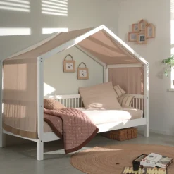 Forrest Hausbett 90x200 mit Rollbett und Schlafzelt - Buchenholz - weiß/rosa
