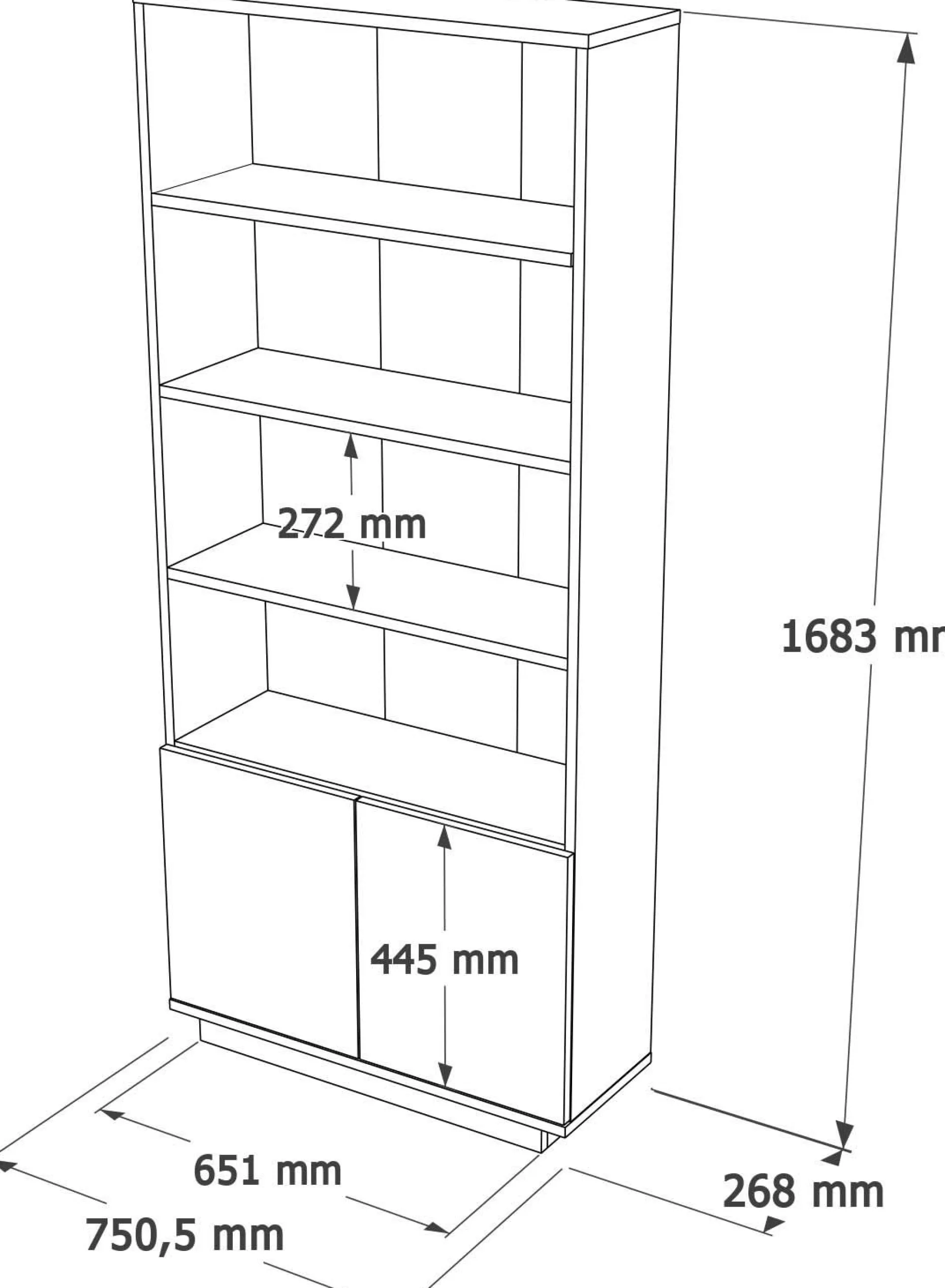 FR16 Bücherregal | 100 % MELAMIN | Atlantische Kiefer, Weiß