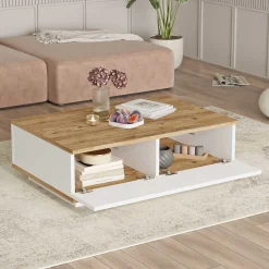 Emob FR14 Couchtisch | 100 % MELAMIN | Atlantische Kiefer, Weiß
