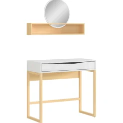 Kinder Emob Frisiertisch Vayen 85cm, 1 Schublade - Eiche hell Dekor/weiß