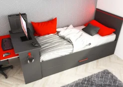 Funktionsbett Bzone 90x200 cm mit Bettschubkasten, Schreibtisch und LED-Beleuchtung - anthrazit
