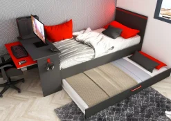 Funktionsbett Bzone 90x200 cm mit Bettschubkasten, Schreibtisch und LED-Beleuchtung - anthrazit