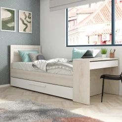 Funktionsbett Shipley 90x200 mit Schreibtisch und Bettschubkasten - weiß