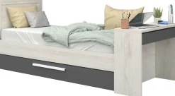 Funktionsbett Shipley 90x200 mit Schreibtisch und Bettschubkasten - weiß