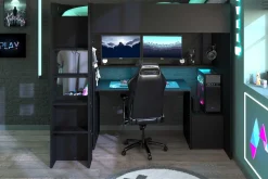 Gaming Hochbett LevelUp 90x200cm mit Spieltisch - schwarz