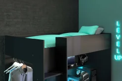 Gaming Hochbett LevelUp 90x200cm mit Spieltisch - schwarz