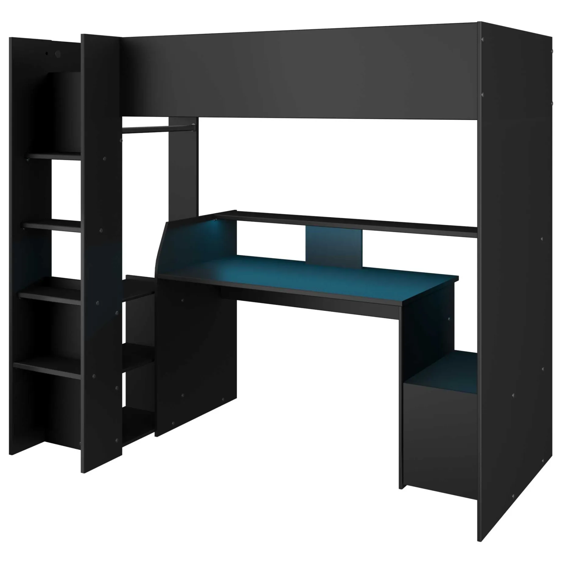 Gaming Hochbett LevelUp 90x200cm mit Spieltisch - schwarz