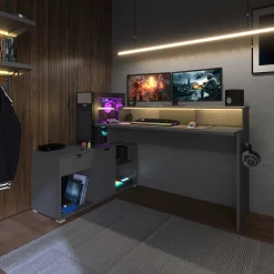 Parisot Gaming-Schreibtisch Vortex - 229x60x95cm - mit LED-Beleuchtung - dunkel