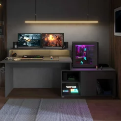 Parisot Gaming-Schreibtisch Vortex - 229x60x95cm - mit LED-Beleuchtung - dunkel