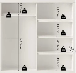 Garderobe Mike | 183 x 53 x 198 cm | Mit Spiegel | Weiß