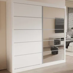 Garderobe Mike | 183 x 53 x 198 cm | Mit Spiegel | Weiß