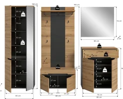 Garderobenkombination Canu Xonox - Artisan Eiche - 255x190x37 cm - Anthrazit