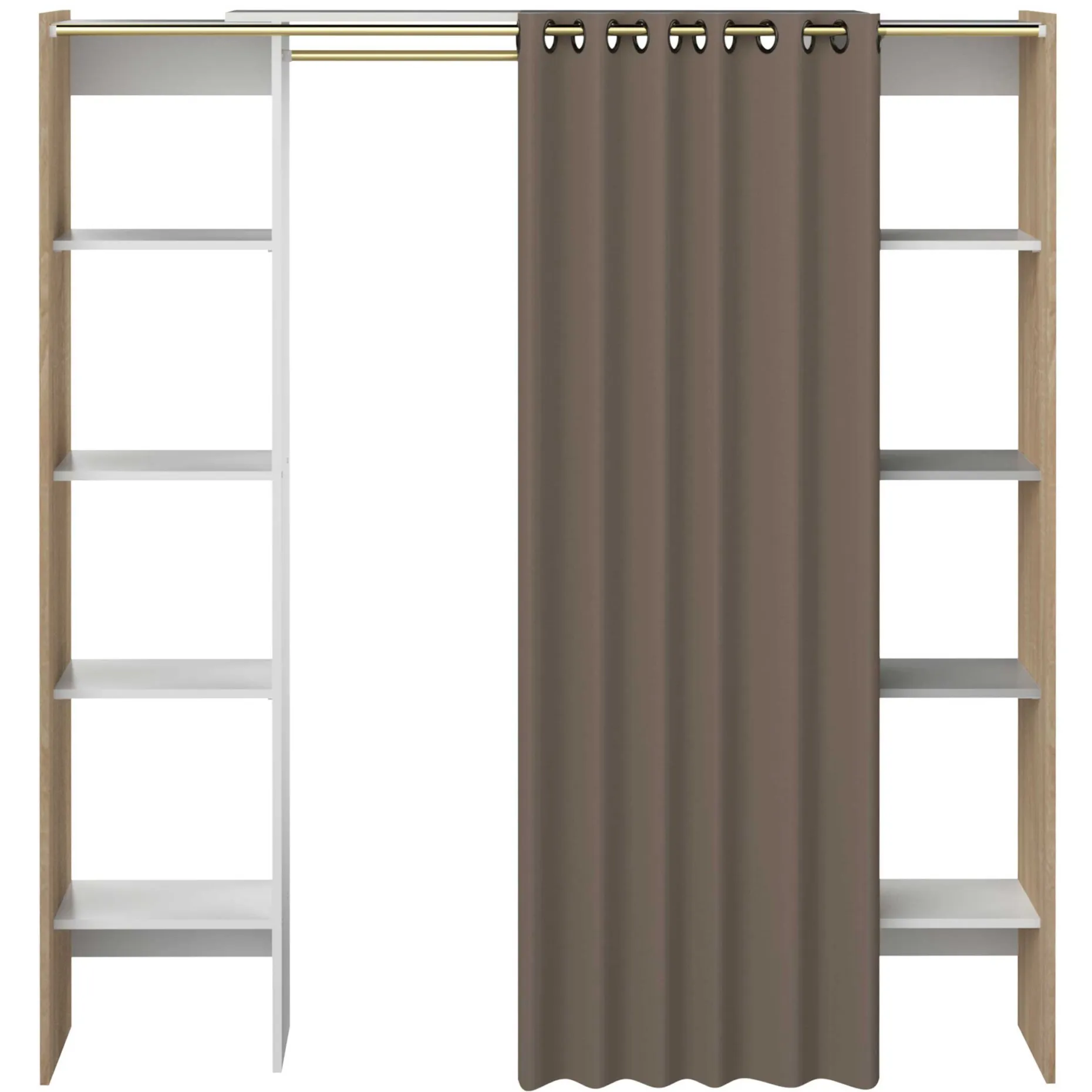 Garderobe Spike 112/185cm mit Vorhang - Eiche/Taupe