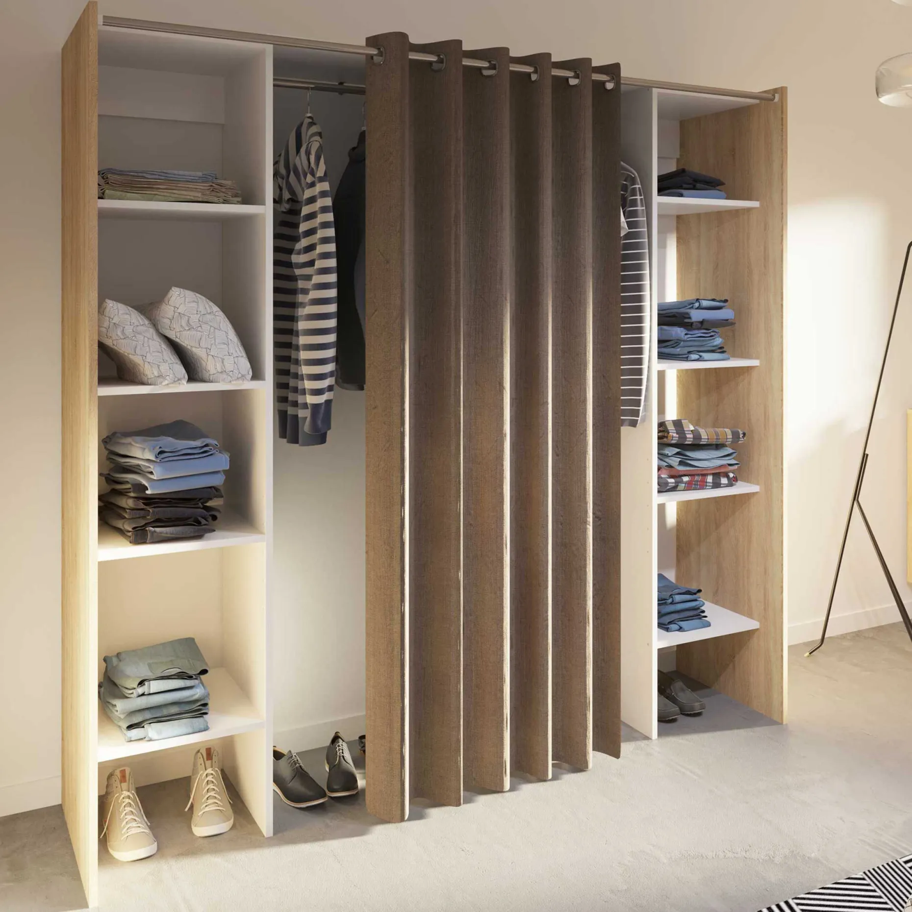 Garderobe Spike 112/185cm mit Vorhang - Eiche/Taupe