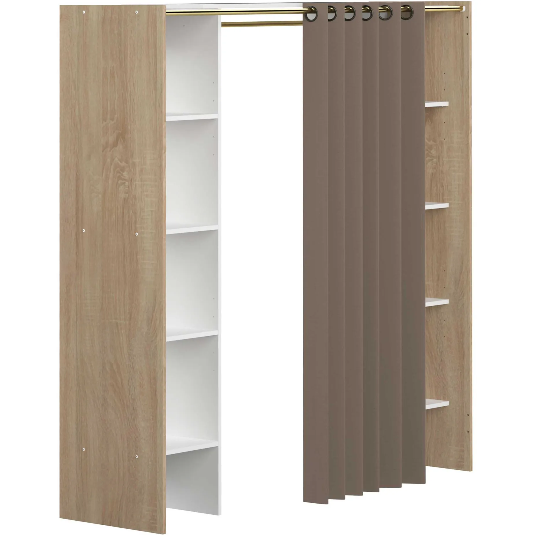 Garderobe Spike 112/185cm mit Vorhang - Eiche/Taupe