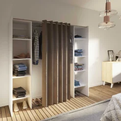 Garderobe Spike 112/185cm mit Vorhang - weiß/taupe