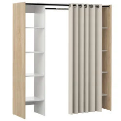 Garderobe Spike 112/185cm mit Vorhang - Eiche/Ecru