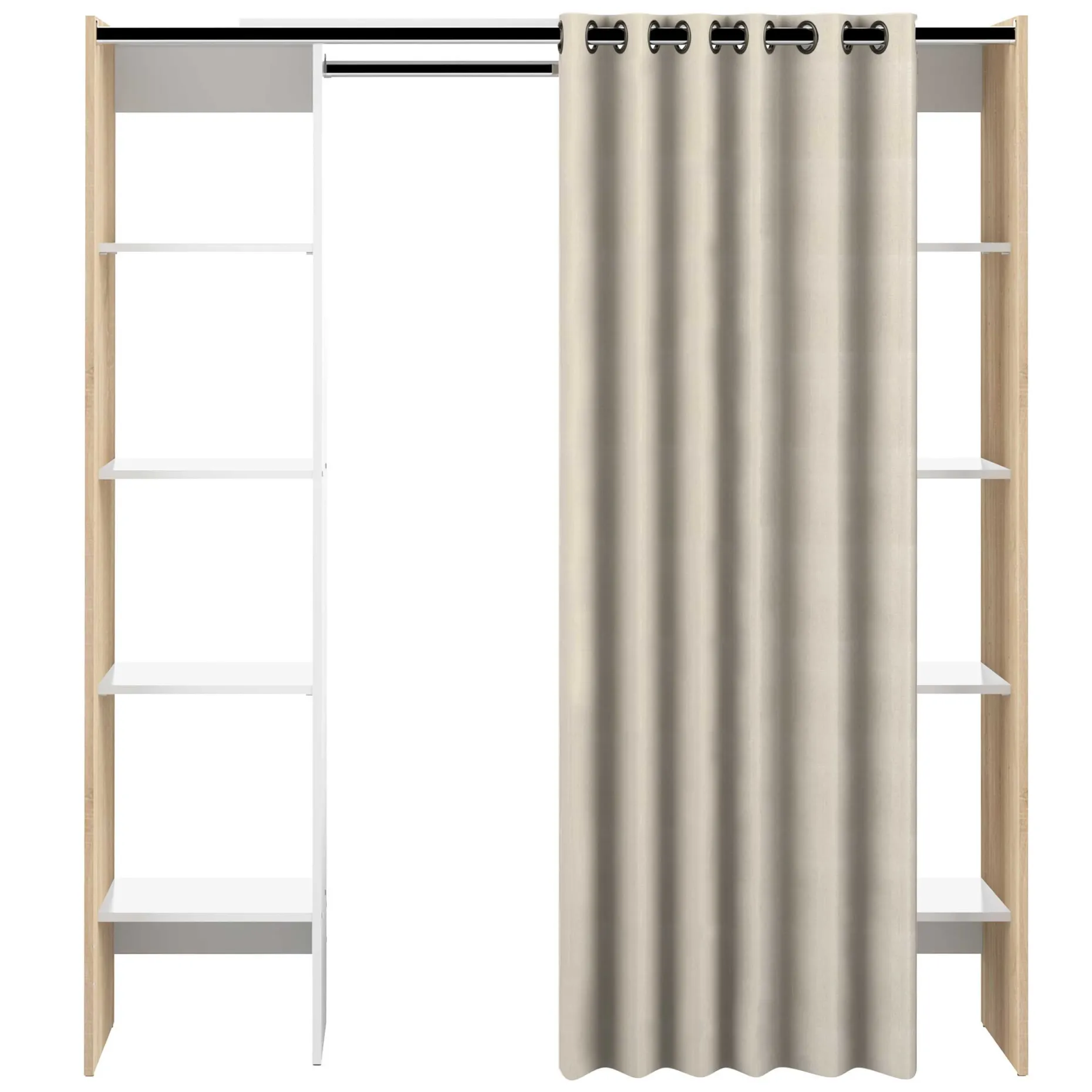 Garderobe Spike 112/185cm mit Vorhang - Eiche/Ecru