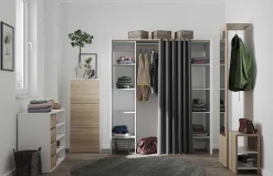 Garderobe Spike 112/185cm mit Vorhang - weiß/grau
