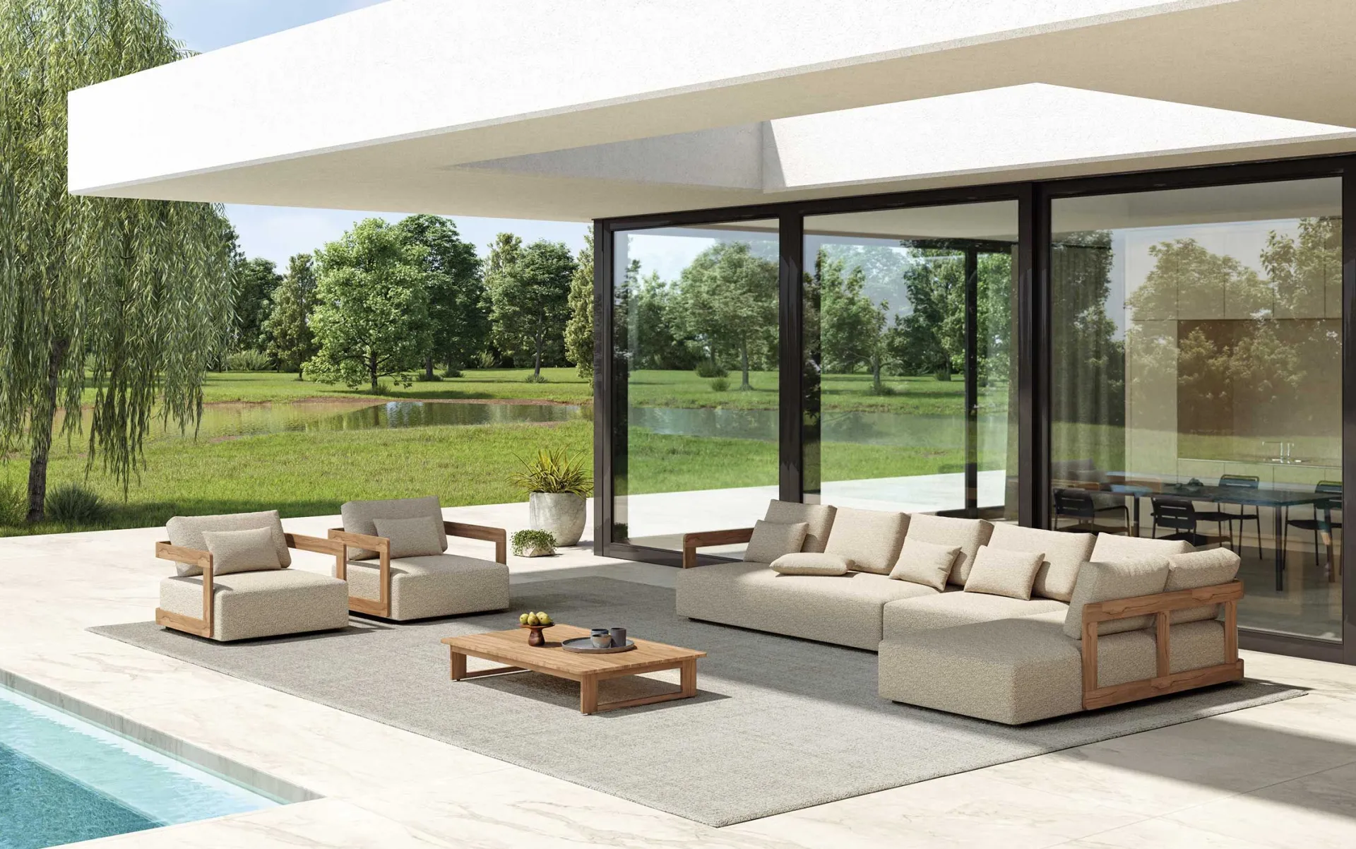 Gescova Garten-Lounge-Set Evanilson – Teakholz & Textilene –
