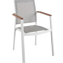 Gescova Gartenstuhl Billie - Aluminium weiß, Teak Armlehnen, 56x60x85 cm, grau