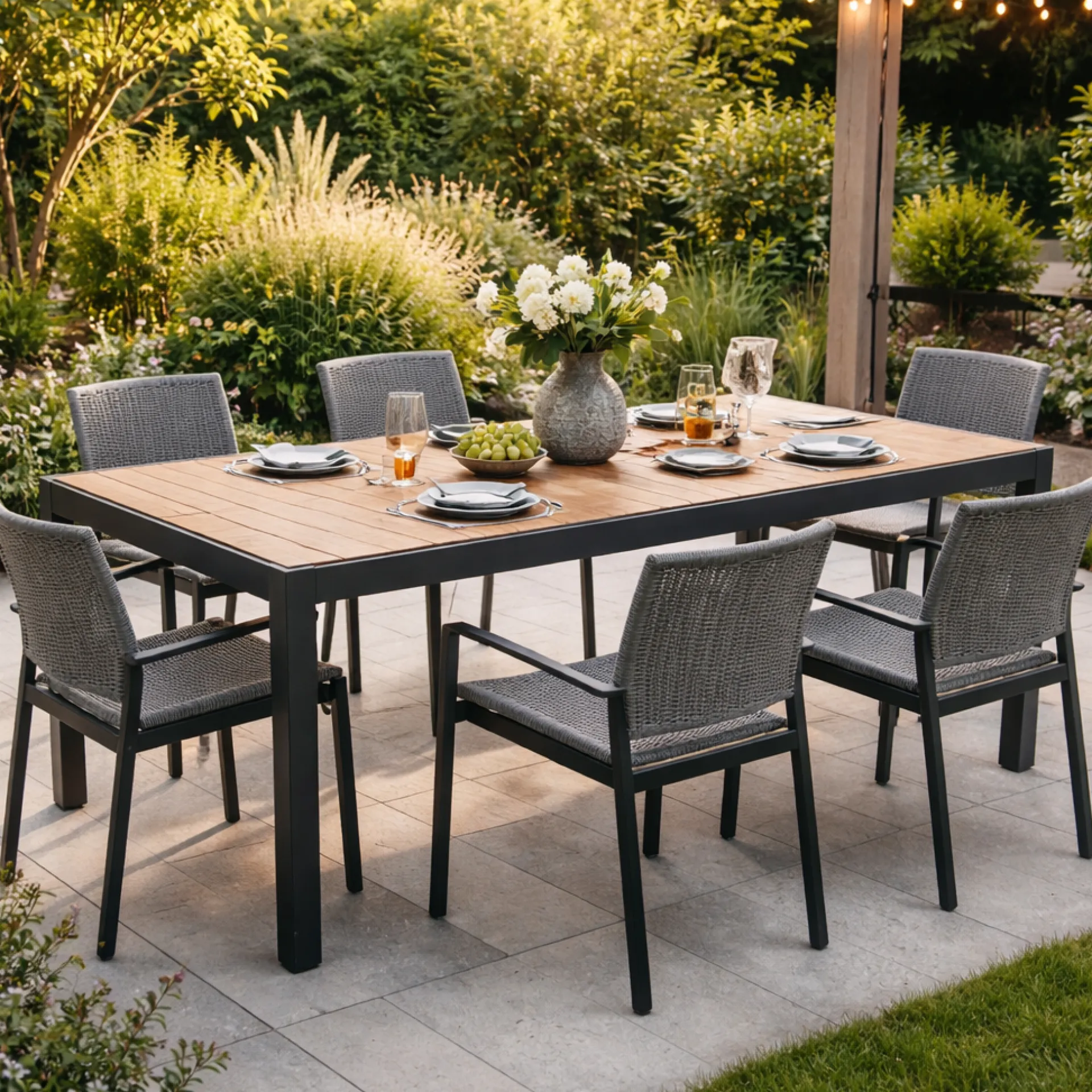 Gescova Gartentisch Braga - Aluminium Schwarz mit Teakholz 202x100cm
