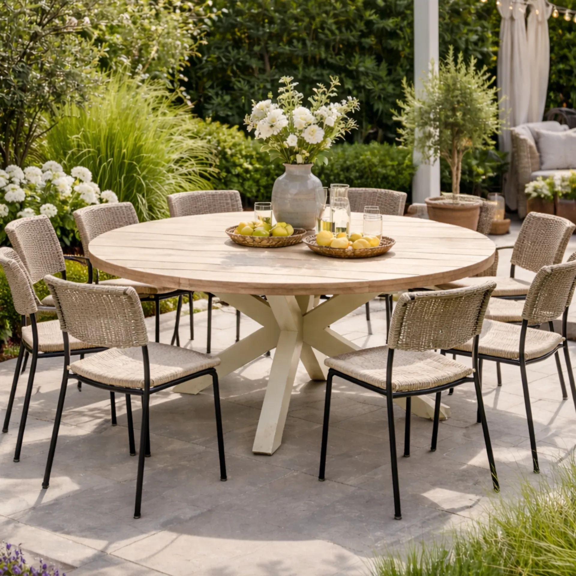 Gescova Gartentisch Feliz Ø180cm Teakholz Aluminium Beige