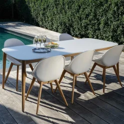 Gescova Gartentisch Helsinki - Duranite Platte, Teak Beine - 213x100 cm - Weiß