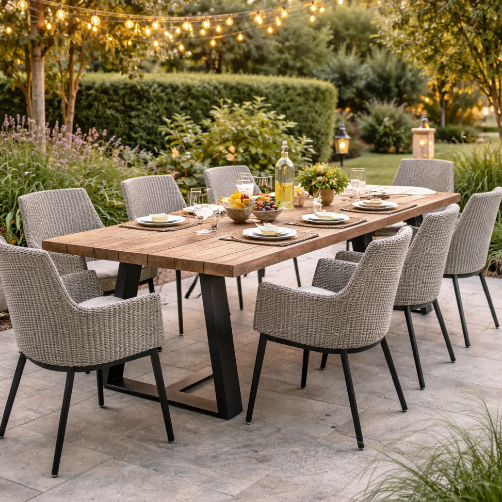 Gescova Gartentisch Margarite - Teakholz & Eisengestell - 300x110 cm - Schwarz/Braun