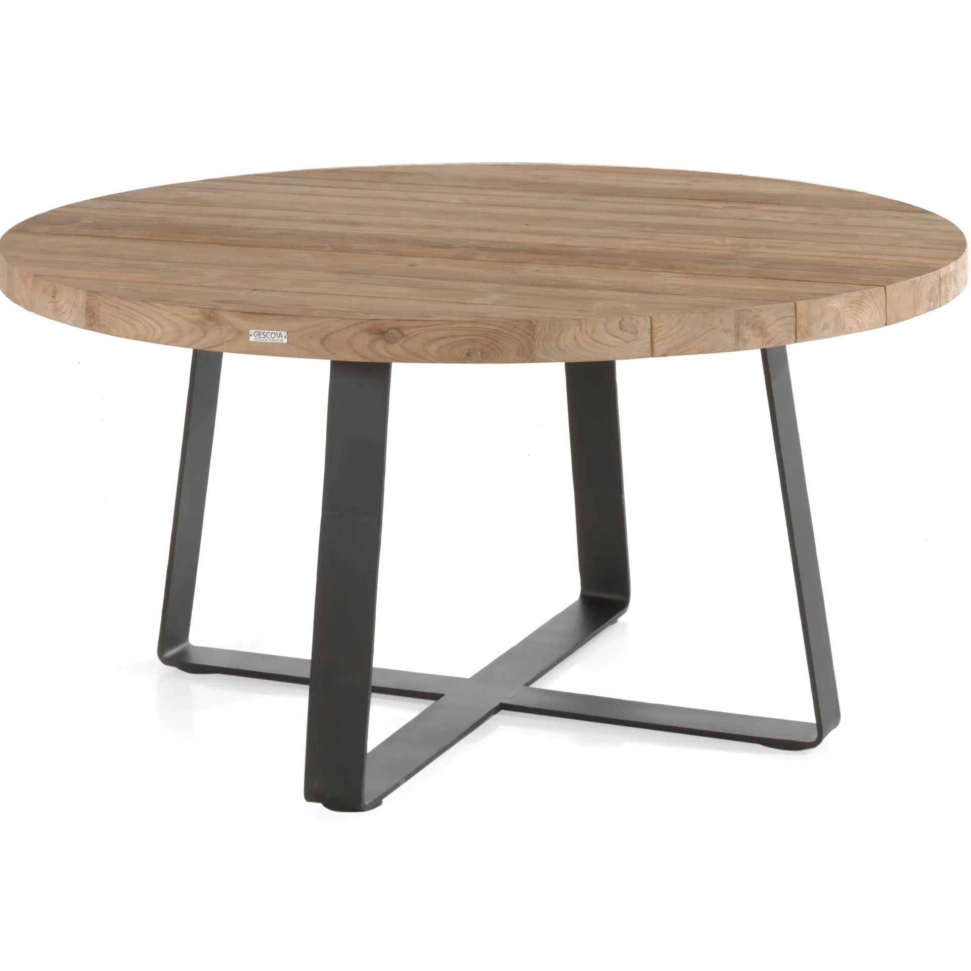 Gescova Gartentisch Margarite Ø160 - Stahl & Teakholz - Schwarz/Braun