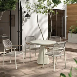 Gescova Gartentisch Newcastle Aluminium - Ø90x75cm - Travertinoptik
