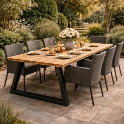 Gescova Gartentisch Tree Trunk - Aluminium & Teak - 240x100 cm - Dunkelgrau/Braun