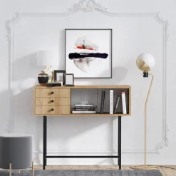 Emob Gemütliches und stilvolles Sideboard aus schwarzer Eiche | 100% Melaminbeschichtung | 100x35x85cm