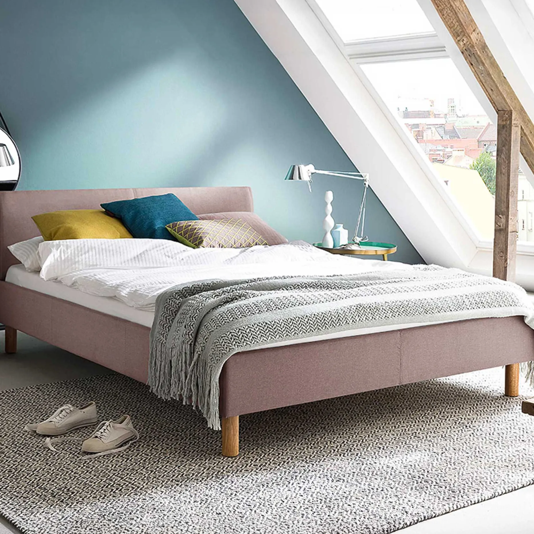 Gepolstertes Doppelbett Amber - altrosa