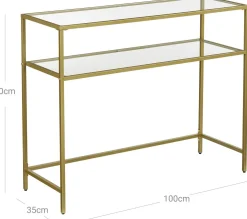 Vasagle Konsolentisch - Modern 2 Regale aus gehärtetem Glas mit Metallrahmen und verstellbaren Füßen