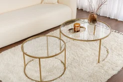 Emob Gold-Transparent Couchtisch-Set | GEHÄRTETES GLAS | Gold
