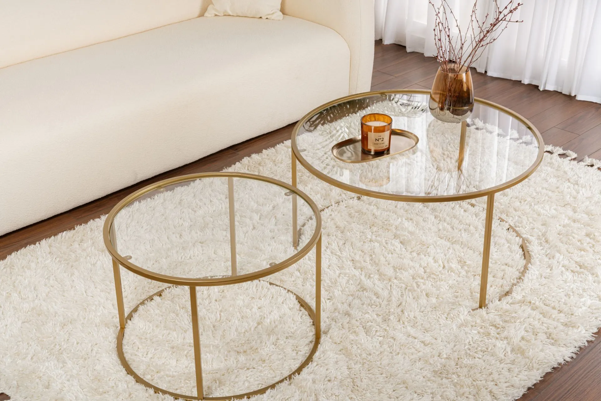 Emob Gold-Transparent Couchtisch-Set | GEHÄRTETES GLAS | Gold