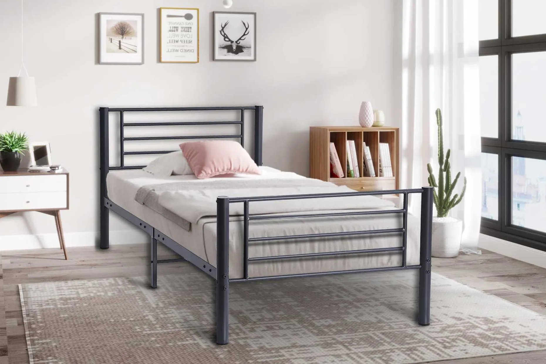 Graues Metallbett Sammy 90x200 | Rahmen 97x210 | H-H 80